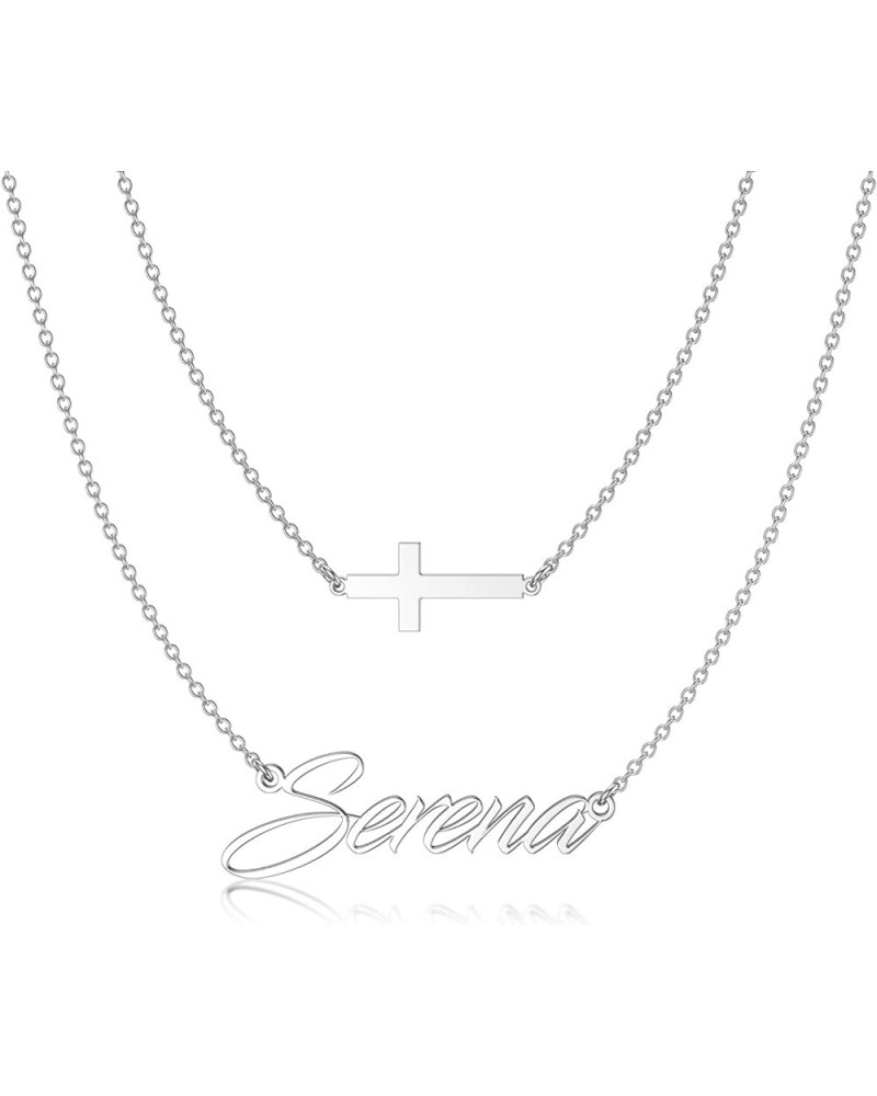 925 Sterling Silver Personalized Name Necklace Customized Gift for Mother Girlfriend Style-J (Crosses with Names) $17.21 Neck...