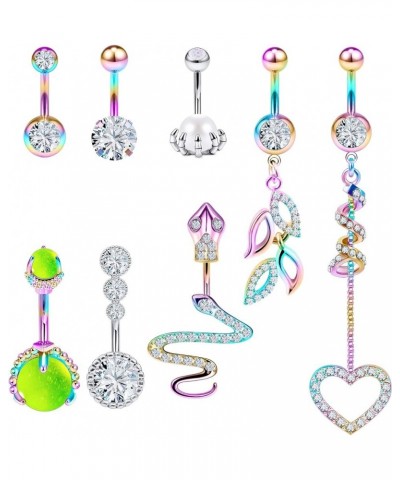 14G Belly Button Rings Belly Rings for Women Stainless Steel CZ Opal Dangle Belly Button Piercing Jewelry Belly Rings Bars Cu...