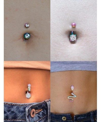 14G Belly Button Rings Belly Rings for Women Stainless Steel CZ Opal Dangle Belly Button Piercing Jewelry Belly Rings Bars Cu...