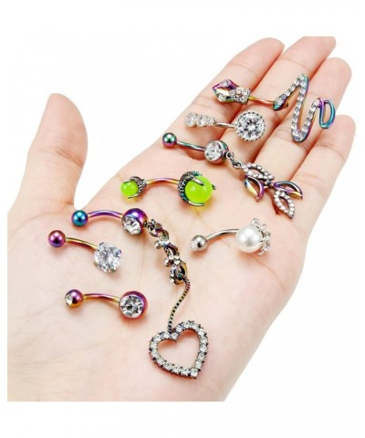 14G Belly Button Rings Belly Rings for Women Stainless Steel CZ Opal Dangle Belly Button Piercing Jewelry Belly Rings Bars Cu...