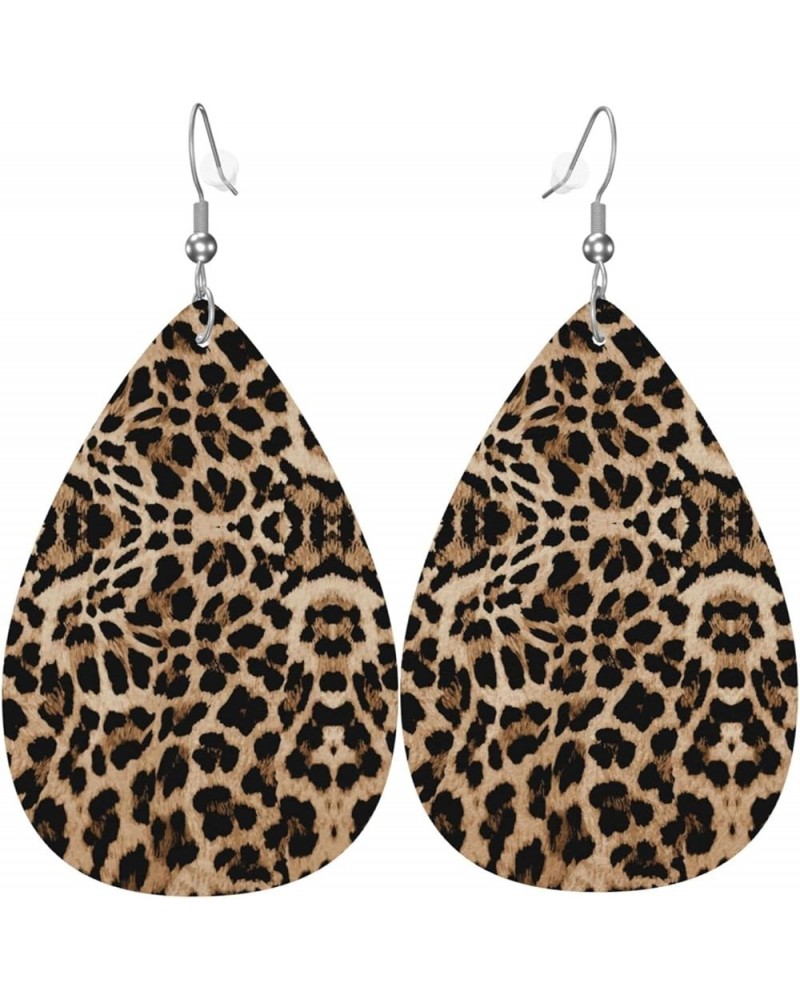 Faux Leather Earrings, Teardrop Dangle Earrings, Lightweight Dangle For Women Girls Brown Leopard $6.49 Earrings