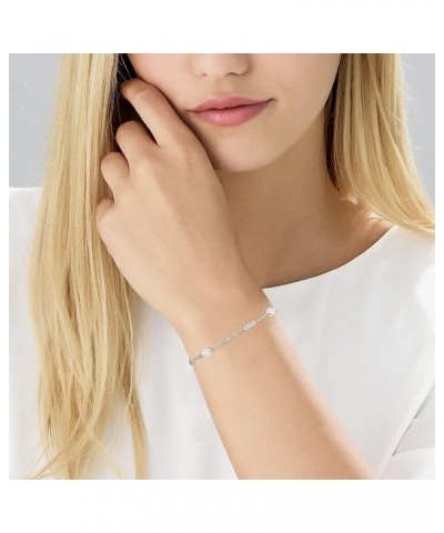 925 Sterling Silver Simulated Pearl Beaded Pearl Bracelet for Women Teen Station CZ Pearl $16.23 Bracelets