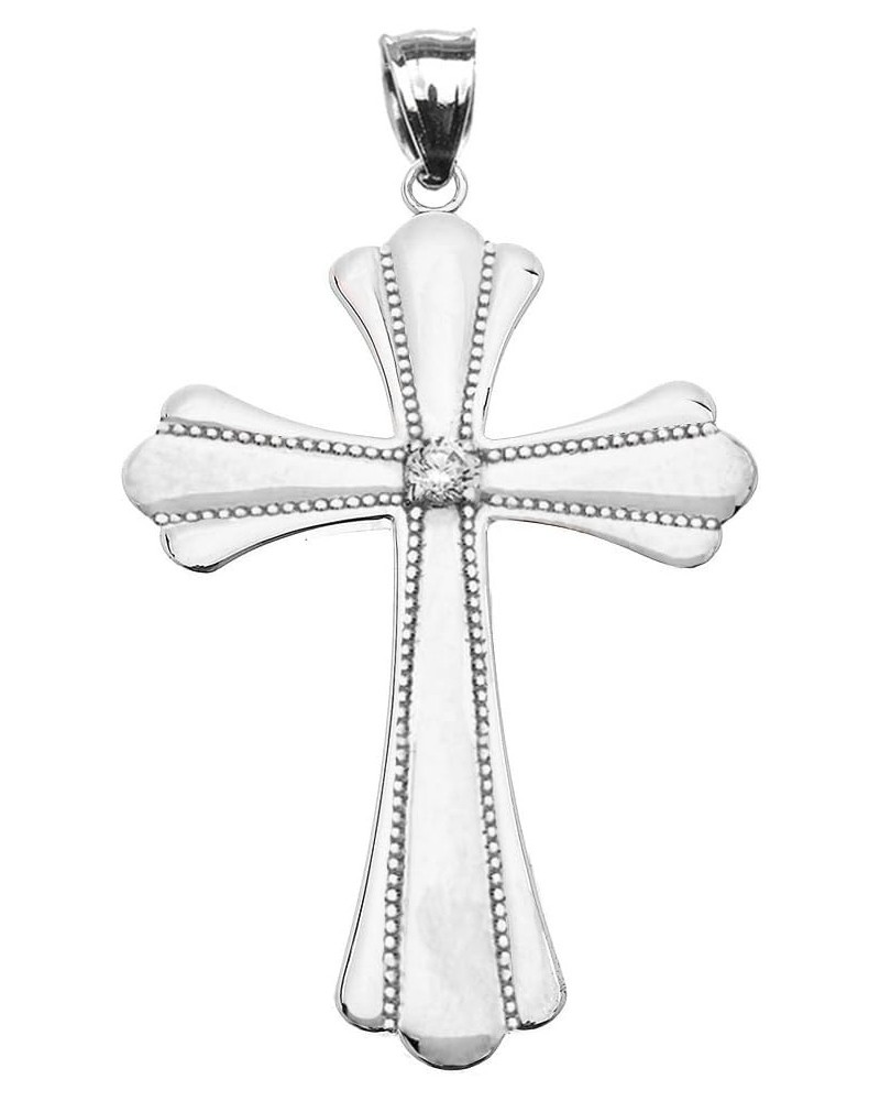 14k White Gold High Polish Milgrain Diamond Cross Pendant (Large) $251.58 Pendants