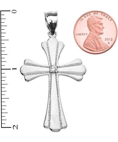 14k White Gold High Polish Milgrain Diamond Cross Pendant (Large) $251.58 Pendants