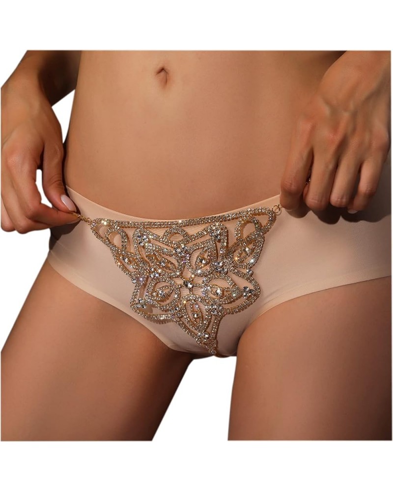 Women Sexy Rhinestone Waist Body Chain Bikini Thong Panties Crystal Body Chain Jewelry (Gold) Flower Pattern $9.17 Body Jewelry