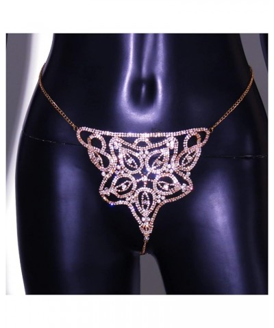 Women Sexy Rhinestone Waist Body Chain Bikini Thong Panties Crystal Body Chain Jewelry (Gold) Flower Pattern $9.17 Body Jewelry