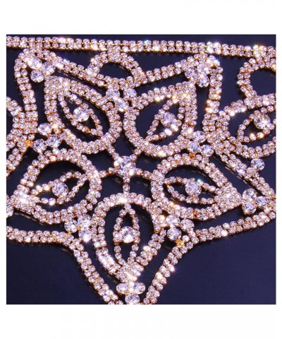 Women Sexy Rhinestone Waist Body Chain Bikini Thong Panties Crystal Body Chain Jewelry (Gold) Flower Pattern $9.17 Body Jewelry