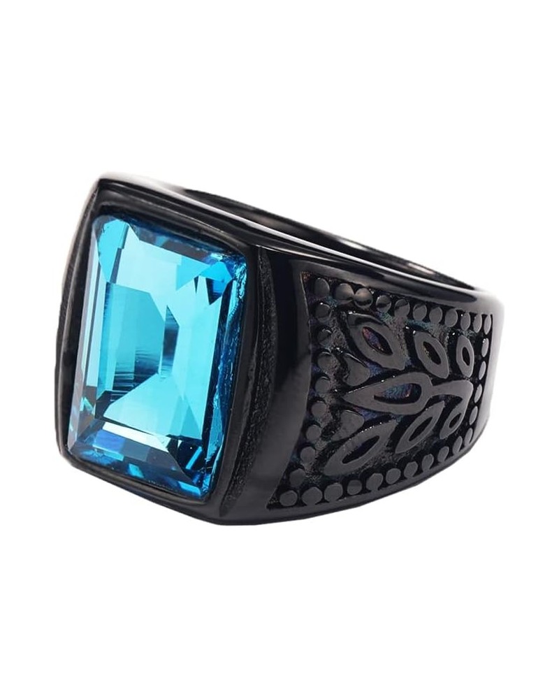 Women Men's Flower Gemstone Ring Stainless Steel Vintage Diamond Jewelry Black Light Blue $8.69 Rings