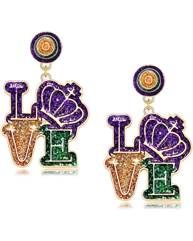 Mardi Gras Earrings for Women, Glitter Crown Mask Fleur De Lis Earrings for Fat Tuesday Celebration, Mardi Gras Accessory Car...