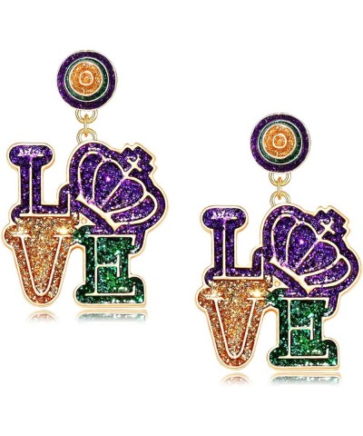 Mardi Gras Earrings for Women, Glitter Crown Mask Fleur De Lis Earrings for Fat Tuesday Celebration, Mardi Gras Accessory Car...