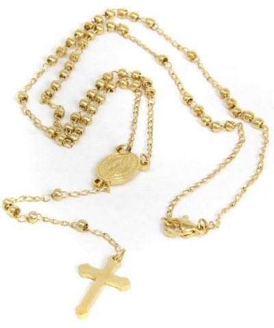 Stainless Steel Gold Silver Rosary Beads Cross Y Necklace Chain for Women 3mm-Gold $12.59 Necklaces