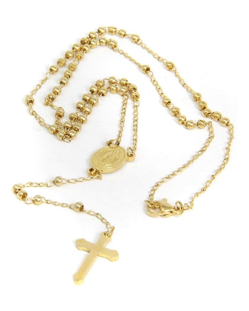 Stainless Steel Gold Silver Rosary Beads Cross Y Necklace Chain for Women 3mm-Gold $12.59 Necklaces