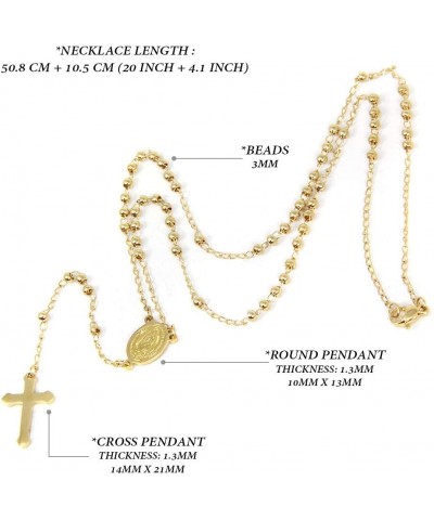 Stainless Steel Gold Silver Rosary Beads Cross Y Necklace Chain for Women 3mm-Gold $12.59 Necklaces