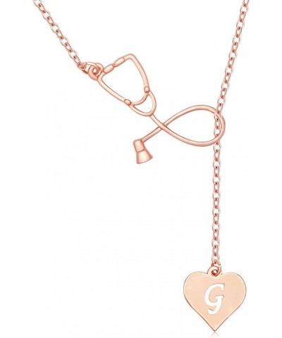 Rose Gold Plated Medicine Stethoscope Heart Initial Alphabet Letter Necklace for Doctor Nurse G $8.95 Necklaces