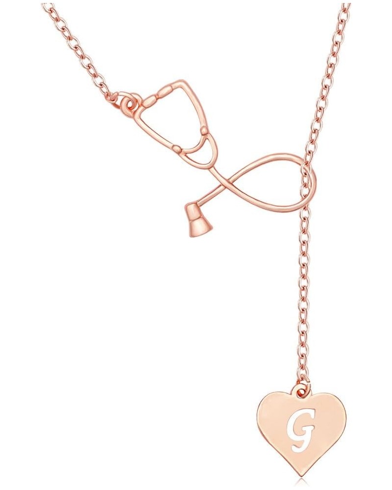 Rose Gold Plated Medicine Stethoscope Heart Initial Alphabet Letter Necklace for Doctor Nurse G $8.95 Necklaces