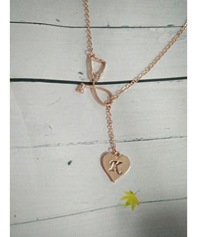 Rose Gold Plated Medicine Stethoscope Heart Initial Alphabet Letter Necklace for Doctor Nurse G $8.95 Necklaces