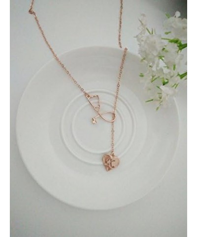 Rose Gold Plated Medicine Stethoscope Heart Initial Alphabet Letter Necklace for Doctor Nurse G $8.95 Necklaces