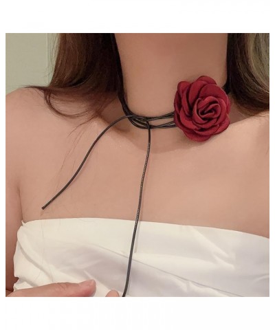 Flower Necklace For Women Girls Black Flower Choker Adjustable Long Wrap Necklace Rose Flower Choker Bride Wedding Party Summ...