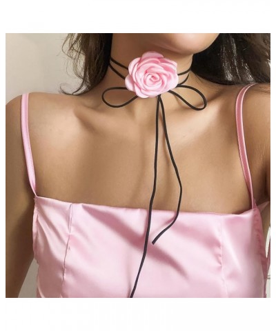 Flower Necklace For Women Girls Black Flower Choker Adjustable Long Wrap Necklace Rose Flower Choker Bride Wedding Party Summ...