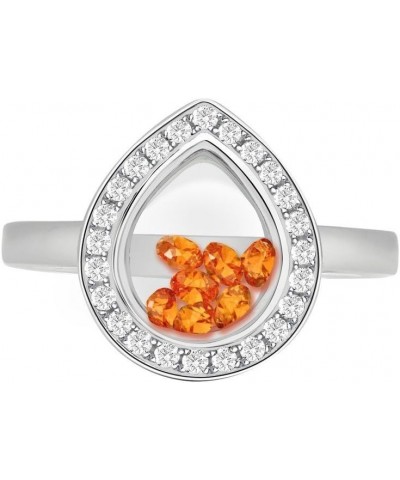 Round/Heart/Pear Floating Cubic Zirconia Pendant, Earring, & Ring-CZ Border - SterlingSilver Pear Ring - Orange $40.94 Necklaces