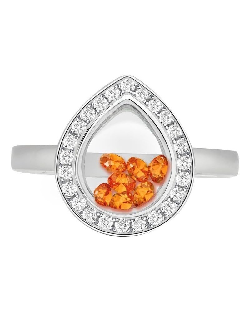 Round/Heart/Pear Floating Cubic Zirconia Pendant, Earring, & Ring-CZ Border - SterlingSilver Pear Ring - Orange $40.94 Necklaces