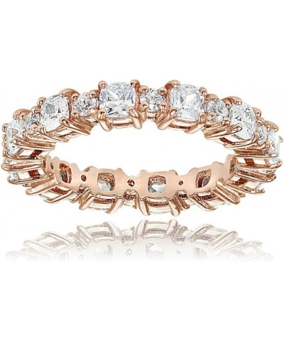 Sterling Silver Cubic Zirconia Cushion & Round-cut Eternity Band Ring rose-gold-flashed-silver $17.67 Rings