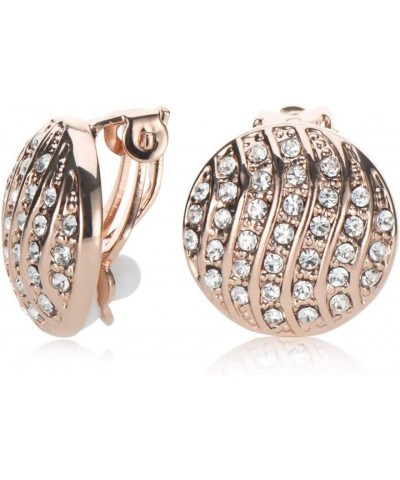 Clip On Earrings - Round Non-Pierced Earrings Pave Crystals - Silver or Rose Gold Colors RoseGold $16.50 Earrings