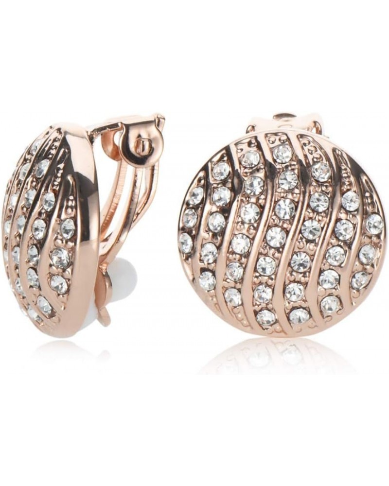 Clip On Earrings - Round Non-Pierced Earrings Pave Crystals - Silver or Rose Gold Colors RoseGold $16.50 Earrings