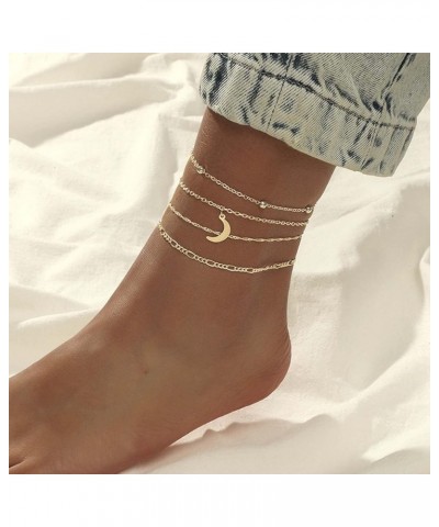 4Pcs Moon Anklet for Women Boho Beads Ankle Bracelet Cuba Anklet Layered Anklets Bohemian Beach Foot Chain Adjustable Beads C...