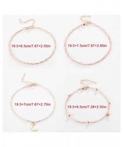 4Pcs Moon Anklet for Women Boho Beads Ankle Bracelet Cuba Anklet Layered Anklets Bohemian Beach Foot Chain Adjustable Beads C...