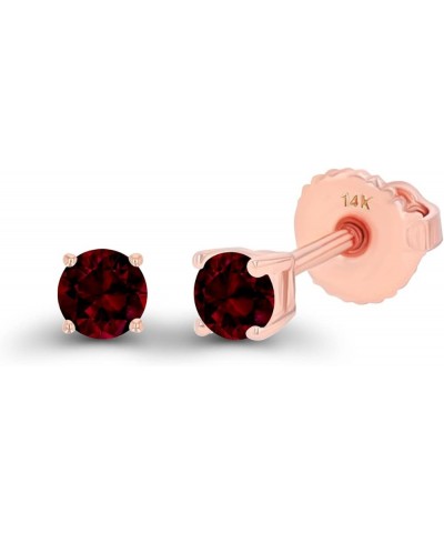 Solid 14K Gold 3mm Round Hypoallergenic Genuine Birthstone Solitaire Screwback Stud Earrings Garnet Rose Gold $31.50 Earrings