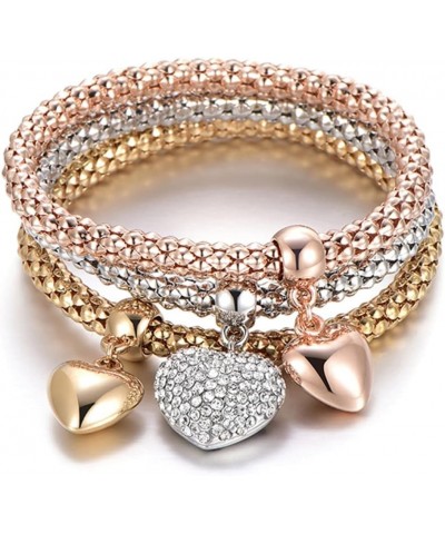 Crystal Charms Multilayer Bracelets - 3PCS Gold/Silver/Rose Gold Corn Chain Bracelet for Women, Tree of Life Heart Shaped Str...