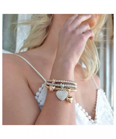 Crystal Charms Multilayer Bracelets - 3PCS Gold/Silver/Rose Gold Corn Chain Bracelet for Women, Tree of Life Heart Shaped Str...