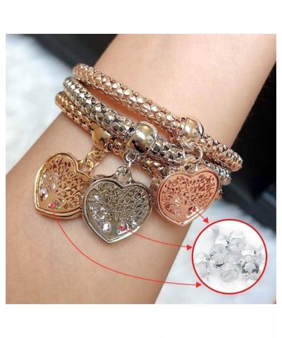 Crystal Charms Multilayer Bracelets - 3PCS Gold/Silver/Rose Gold Corn Chain Bracelet for Women, Tree of Life Heart Shaped Str...