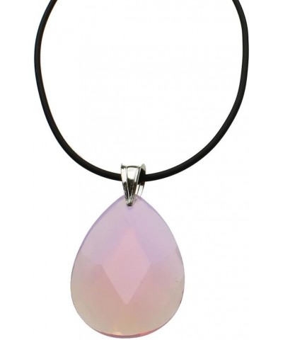 Faceted Pink Opalite Glass Teardrop Pendant Rubber Cord Necklace Sterling Silver 20 inches $7.22 Others