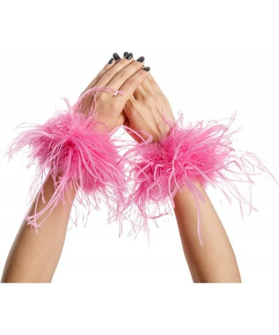 Women Ostrich Feather Bracelet Wrist Cuffs Furry for Party Wedding Bride Concert Luxurious pink 6 $12.30 Bracelets