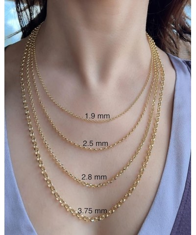 14K Yellow Real Gold Rolo Chain 1.9mm 2.5mm 2.8mm 3.75mm 4.2mm 5.2mm Diamond Cut Trendy Round Link Chain Pendant Necklace For...