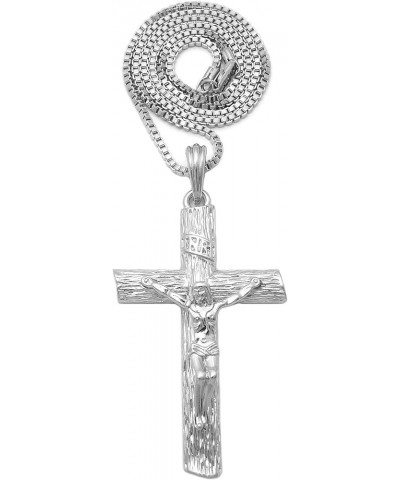 Jesus Cross Pendant 2mm 16"/18"/20"/24" Box, Cuban, Rope Chain in Gold or Silver Tone 18.0 Inches Silver - Box Chain $12.09 N...