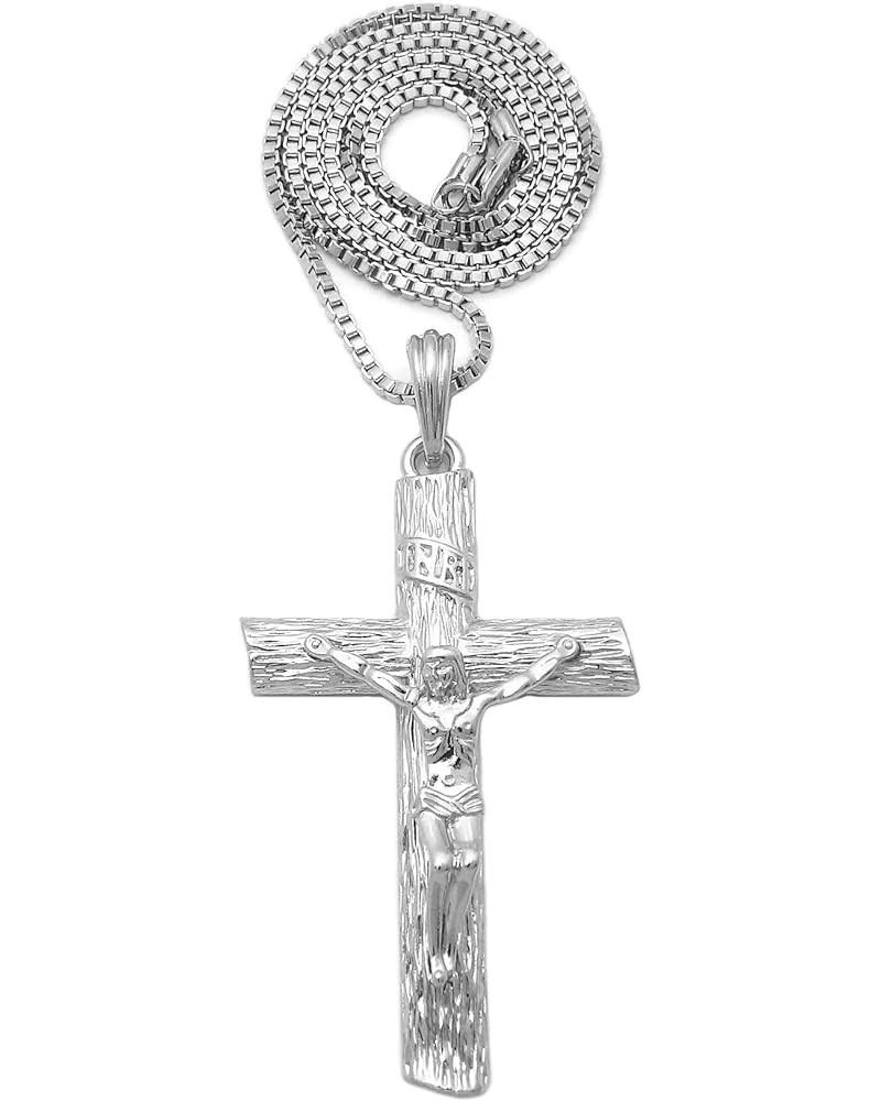 Jesus Cross Pendant 2mm 16"/18"/20"/24" Box, Cuban, Rope Chain in Gold or Silver Tone 18.0 Inches Silver - Box Chain $12.09 N...