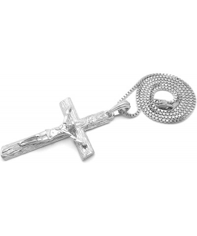 Jesus Cross Pendant 2mm 16"/18"/20"/24" Box, Cuban, Rope Chain in Gold or Silver Tone 18.0 Inches Silver - Box Chain $12.09 N...