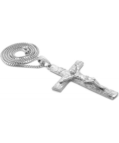 Jesus Cross Pendant 2mm 16"/18"/20"/24" Box, Cuban, Rope Chain in Gold or Silver Tone 18.0 Inches Silver - Box Chain $12.09 N...