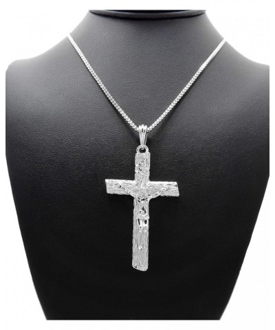 Jesus Cross Pendant 2mm 16"/18"/20"/24" Box, Cuban, Rope Chain in Gold or Silver Tone 18.0 Inches Silver - Box Chain $12.09 N...