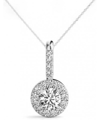 Solitaire Diamond Necklace with Lab-grown Diamond Set in 14K Gold, Color E-F Clarity VS1-VS2 0.955 CTTW Halo Pendant White $5...