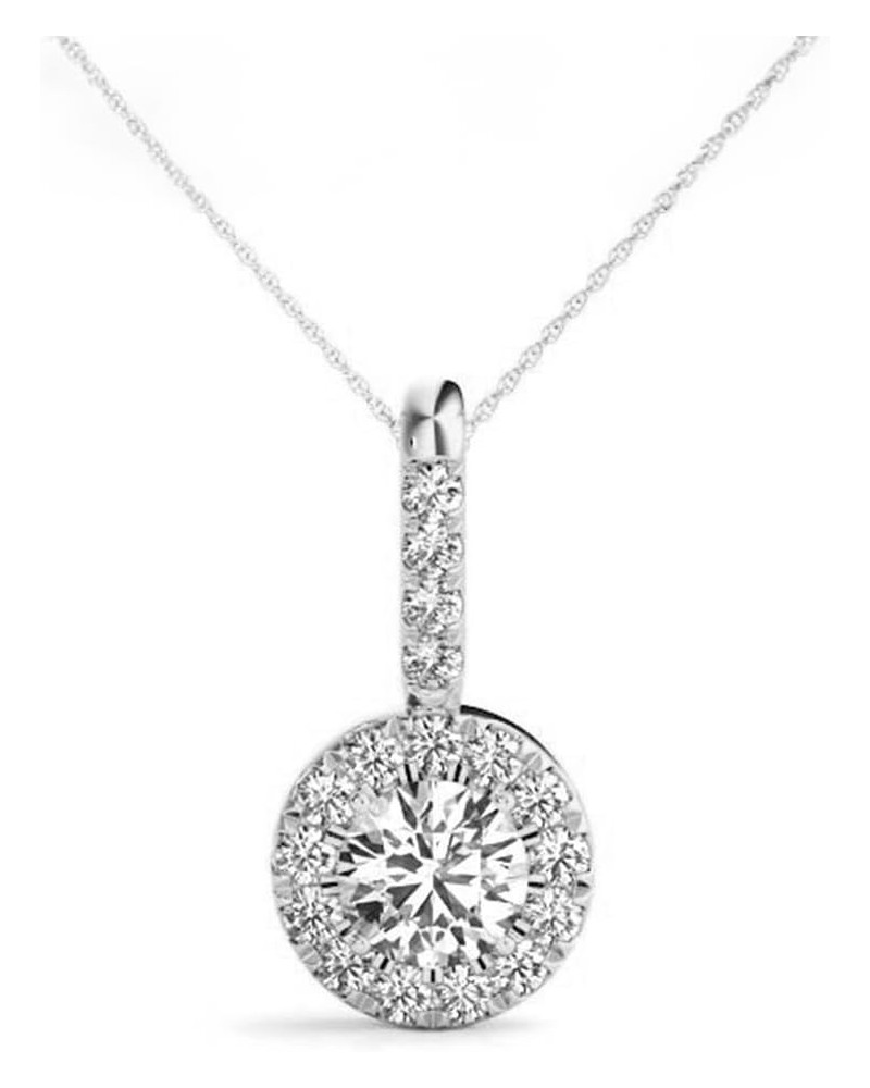 Solitaire Diamond Necklace with Lab-grown Diamond Set in 14K Gold, Color E-F Clarity VS1-VS2 0.955 CTTW Halo Pendant White $5...