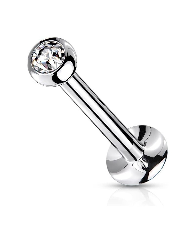 Dynamique Push In Jeweled Ball Top 316L Surgical Steel Threadless Labret, Monroe, Flat Back Stud (Sold Per Piece) T: 1mm L: 8...