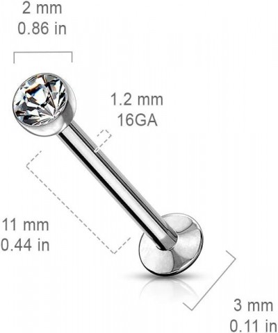 Dynamique Push In Jeweled Ball Top 316L Surgical Steel Threadless Labret, Monroe, Flat Back Stud (Sold Per Piece) T: 1mm L: 8...