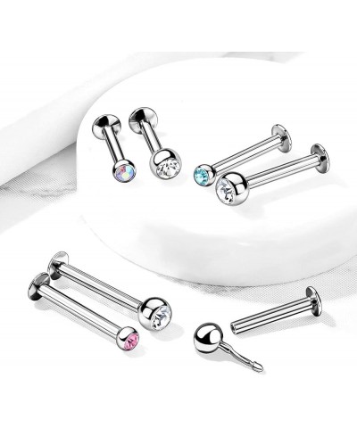 Dynamique Push In Jeweled Ball Top 316L Surgical Steel Threadless Labret, Monroe, Flat Back Stud (Sold Per Piece) T: 1mm L: 8...