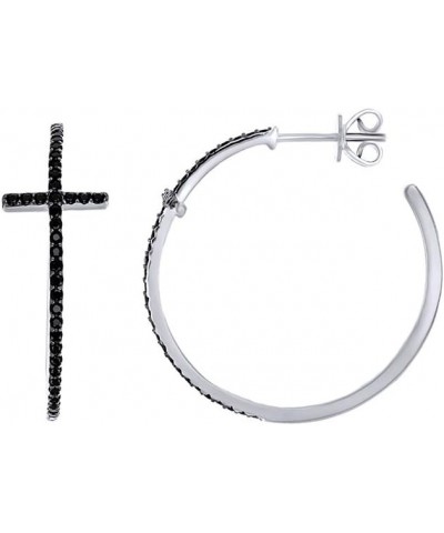 Round Shape Simulated Black Spinel Cross Hoop Earrings In 14k Gold Over Sterling Silver White-gold-plated-silver $24.94 Earrings