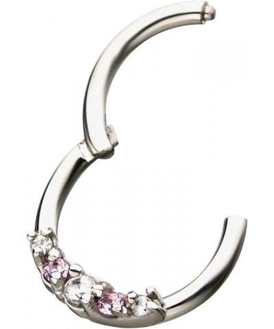 18GA Stainless Steel 5/16" Prong Set Five Crystal Gem Hinged Segment Ring Pink $11.48 Body Jewelry