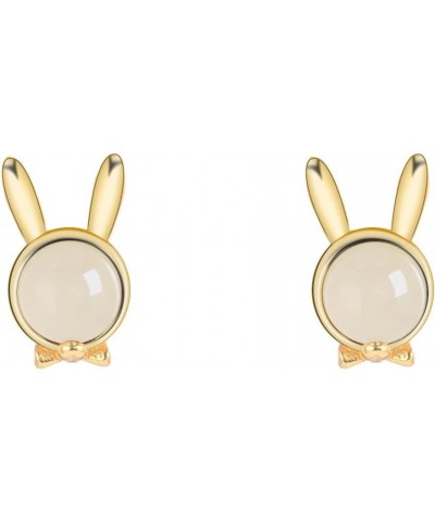 14K Gold Rabbit Stud Earrings with Jade, Small and Elegant Jewelry Gift for Women, Perfect for Wife or Mother Yellow Gold $74...